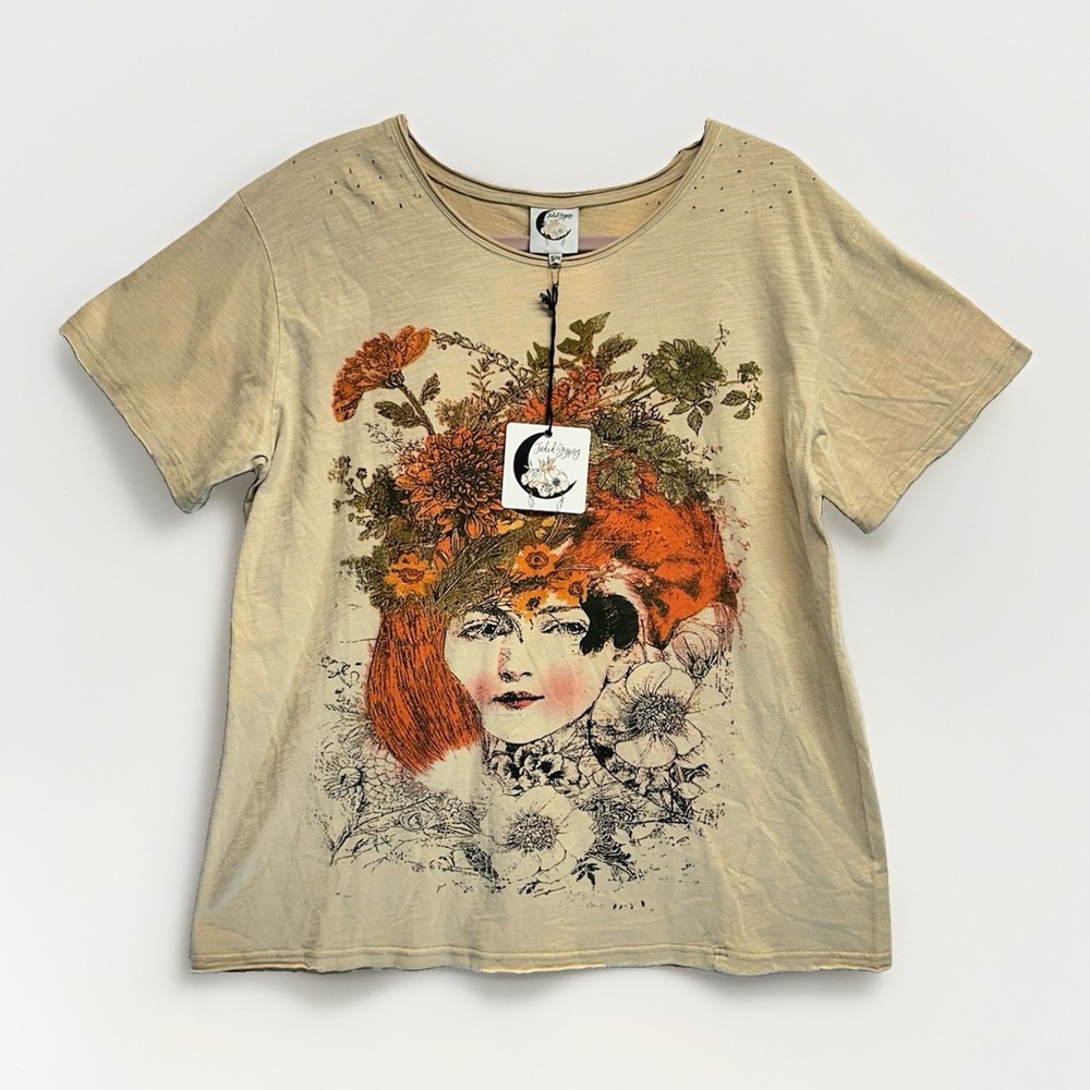 Jaded Gypsy Moon Dance Distressed Tee Size S/M In Meadow Locks T-shirt New